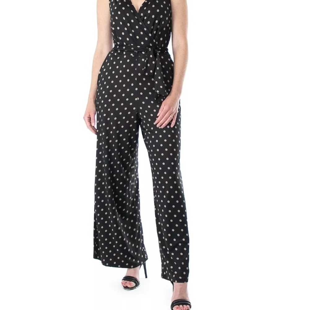 Nina Leonard Black and White Polka Dot Jumpsuit Seze M